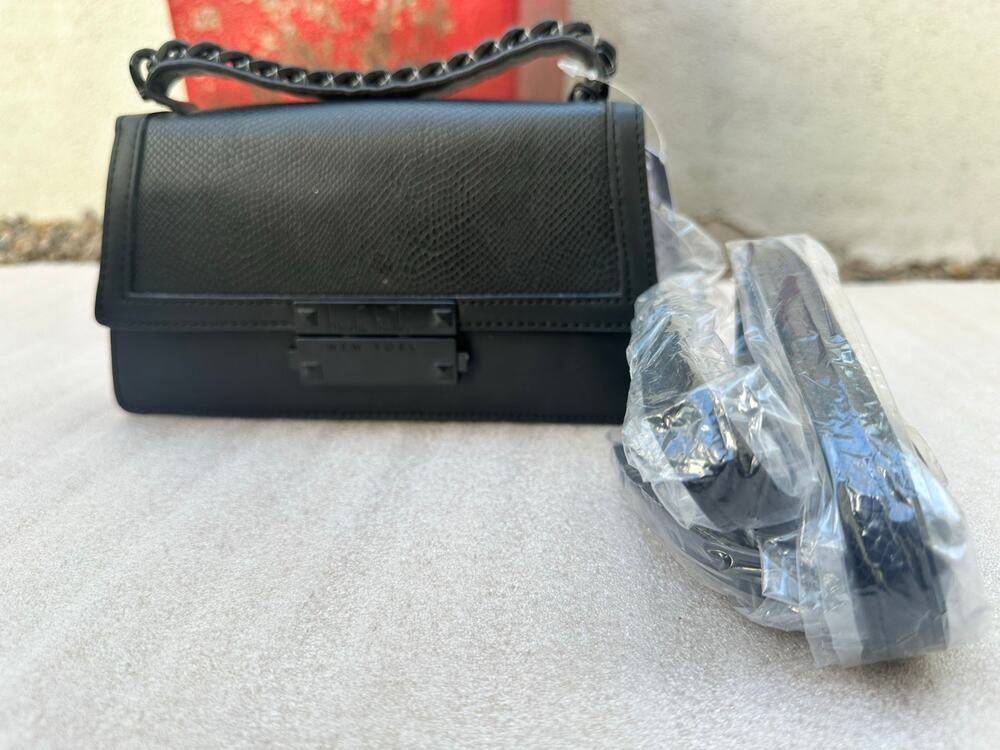 NWT Nicole Miller New York Black Faux Snakeskin Top Handle Crossbody Bag